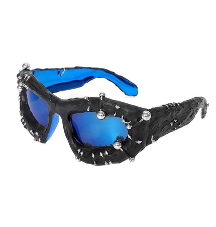 TALKLESSFASHION Navy blue European and American street punk rivet metal design sense color European and American sunglasses fashionable trend face small glasses