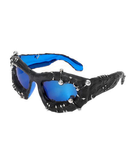 TALKLESSFASHION Navy blue European and American street punk rivet metal design sense color European and American sunglasses fashionable trend face small glasses