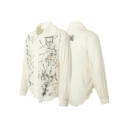 TALKLESSFASHION Niche Deconstructed Pleated Graffiti Shirt