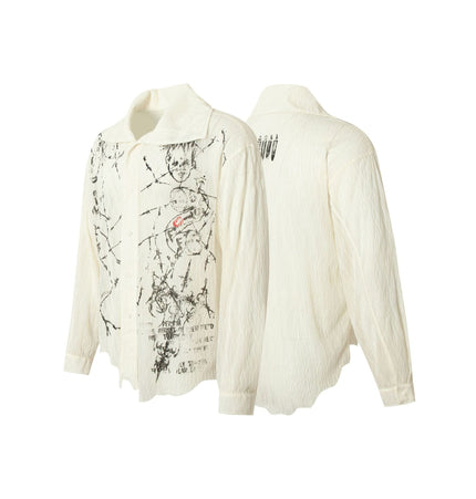 THETLSTUDIO Niche Deconstructed Pleated Graffiti Shirt