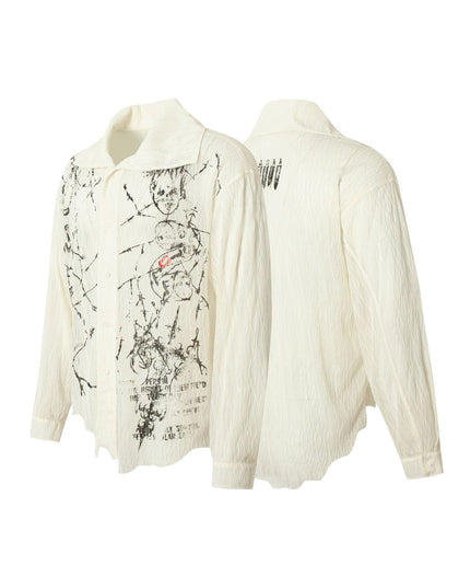 TALKLESSFASHION Niche Deconstructed Pleated Graffiti Shirt