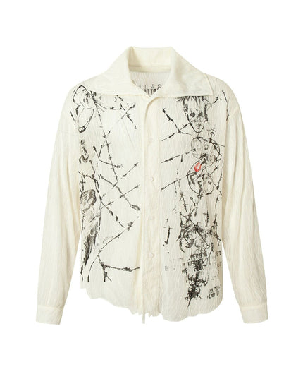 TALKLESSFASHION Niche Deconstructed Pleated Graffiti Shirt