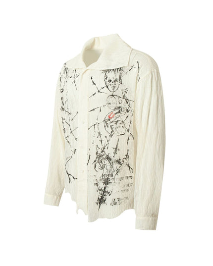 TALKLESSFASHION Niche Deconstructed Pleated Graffiti Shirt