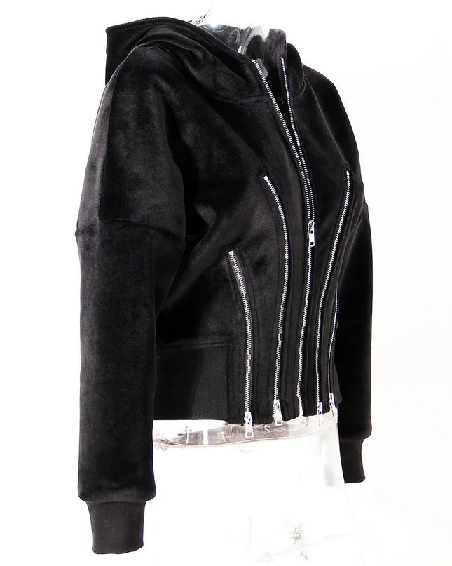 TALKLESSFASHION Niche Gold Velvet Cropped Hood