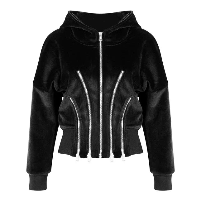 TALKLESSFASHION Niche Gold Velvet Cropped Hood