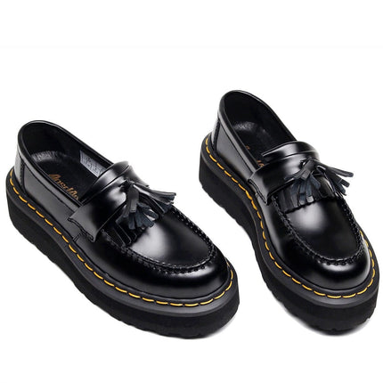 TALKLESSFASHION [No foot grinding] lightweight-platform tassel loafers, female genuine leather low-top heightened black small leather shoes four-season boots 5
