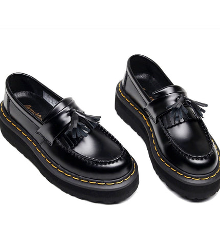 TALKLESSFASHION [No foot grinding] lightweight-platform tassel loafers, female genuine leather low-top heightened black small leather shoes four-season boots 5