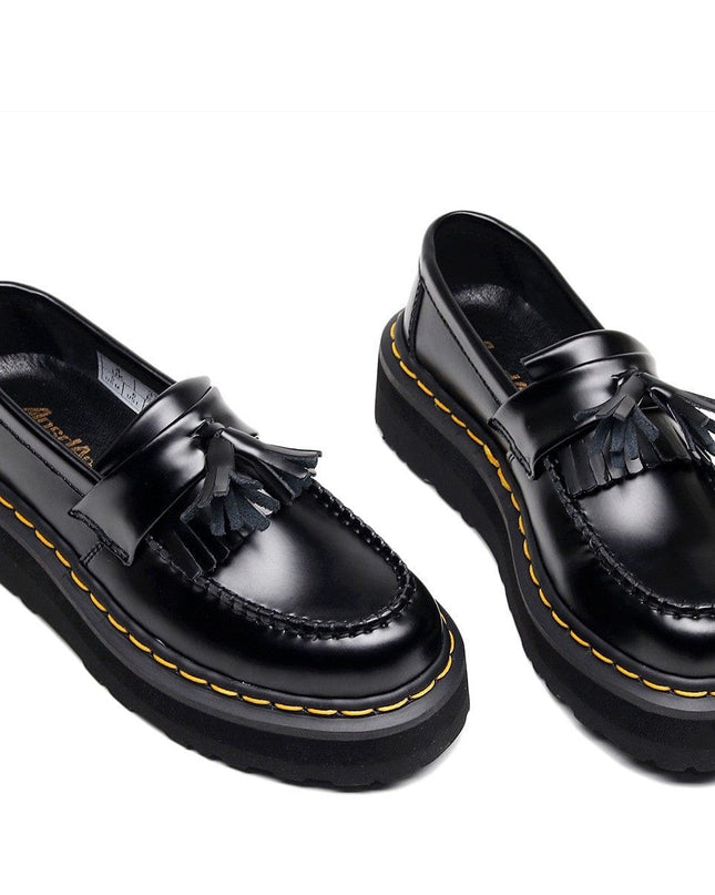 TALKLESSFASHION [No foot grinding] lightweight-platform tassel loafers, female genuine leather low-top heightened black small leather shoes four-season boots 5