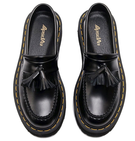 TALKLESSFASHION [No foot grinding] lightweight-platform tassel loafers, female genuine leather low-top heightened black small leather shoes four-season boots 5