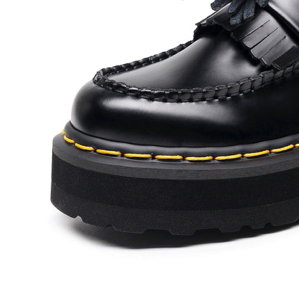 TALKLESSFASHION [No foot grinding] lightweight-platform tassel loafers, female genuine leather low-top heightened black small leather shoes four-season boots 5
