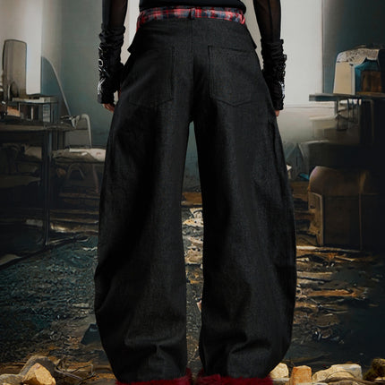 TALKLESSFASHION No man's island original y2k niche personality splicing pants hem furry detachable scimitar pants jeans
