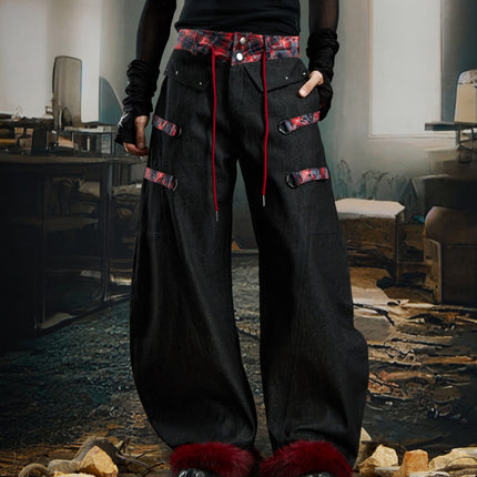 TALKLESSFASHION No man's island original y2k niche personality splicing pants hem furry detachable scimitar pants jeans