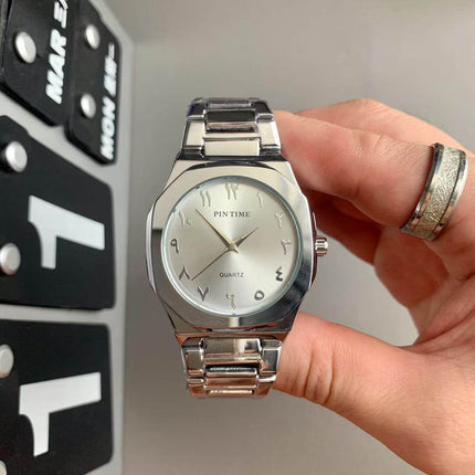 TALKLESSFASHION Noble silver and white characters Square silver band square watch