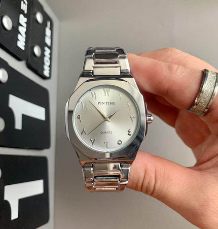 TALKLESSFASHION Noble silver and white characters Square silver band square watch