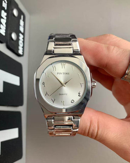 TALKLESSFASHION Noble silver and white characters Square silver band square watch
