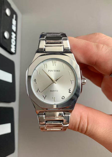THETLSTUDIO Noble silver and white characters Square silver band square watch