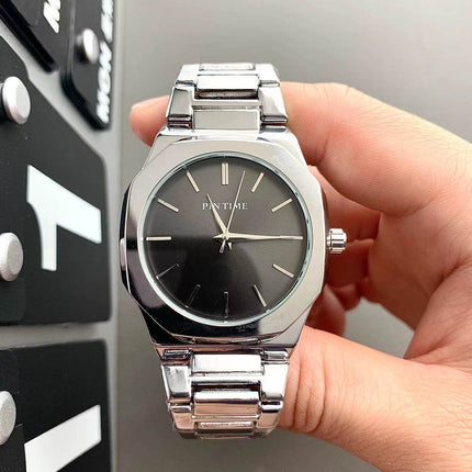 TALKLESSFASHION Noble Silver Black Square silver band square watch