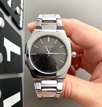 TALKLESSFASHION Noble Silver Black Square silver band square watch