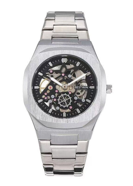 THETLSTUDIO Noble Silver Black Steel Band Waterproof Quartz Small Square Watch