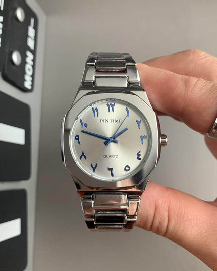TALKLESSFASHION Noble silver blue characters Square silver band square watch