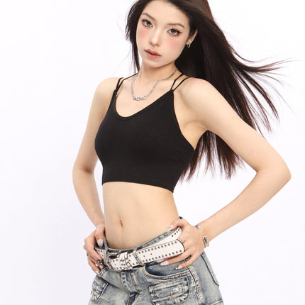 TALKLESSFASHION One size / black Crossing small suspender underwear vest with chest pad women's summer sexy beautiful back inner wear sports bandeau bra all-in-one tide