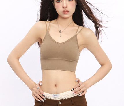 TALKLESSFASHION One size / Coffee color Crossing small suspender underwear vest with chest pad women's summer sexy beautiful back inner wear sports bandeau bra all-in-one tide