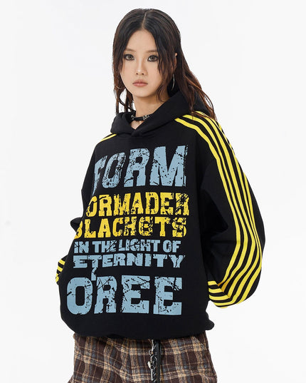 TALKLESSFASHION OREETA American vintage mottled distressed letter print hoodie hoodie men's and women's trendy couple hoodies