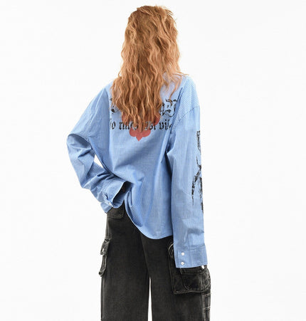 THETLSTUDIO OV original American letter mottled graffiti long sleeve shirt women's spring loose vertical stripe trendy brand couple top men