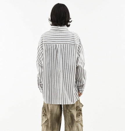 THETLSTUDIO OV original American preppy vertical stripe tie print long sleeve shirt women's spring loose midi shirt men