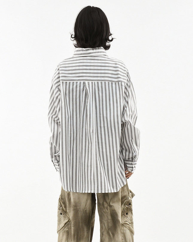 TALKLESSFASHION OV original American preppy vertical stripe tie print long sleeve shirt women's spring loose midi shirt men