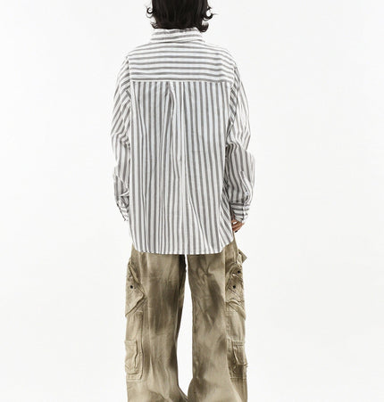 THETLSTUDIO OV original American preppy vertical stripe tie print long sleeve shirt women's spring loose midi shirt men