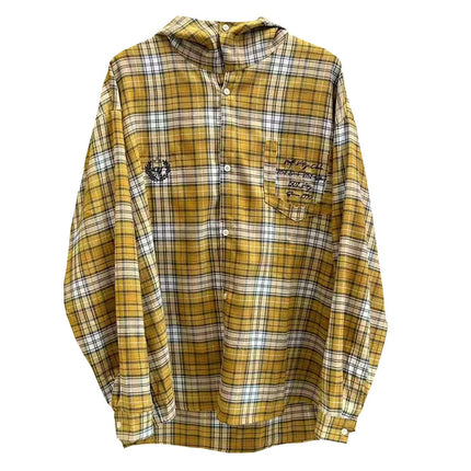 TALKLESSFASHION OV original American vintage plaid casual hooded shirt jacket men's and women's fall loose couple long sleeve shirt tide