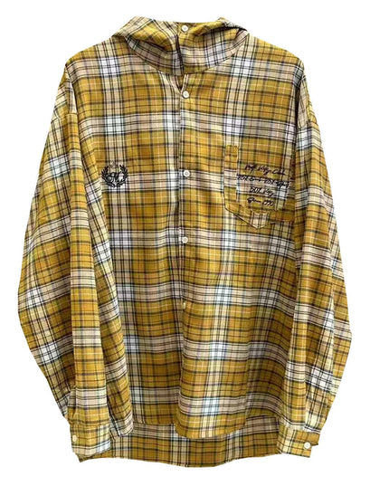 TALKLESSFASHION OV original American vintage plaid casual hooded shirt jacket men's and women's fall loose couple long sleeve shirt tide