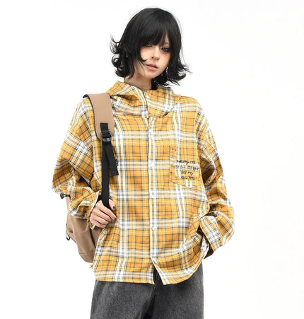 THETLSTUDIO OV original American vintage plaid casual hooded shirt jacket men's and women's fall loose couple long sleeve shirt tide