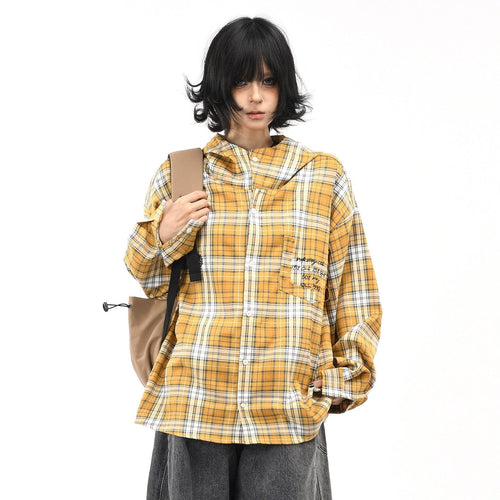 THETLSTUDIO OV original American vintage plaid casual hooded shirt jacket men's and women's fall loose couple long sleeve shirt tide