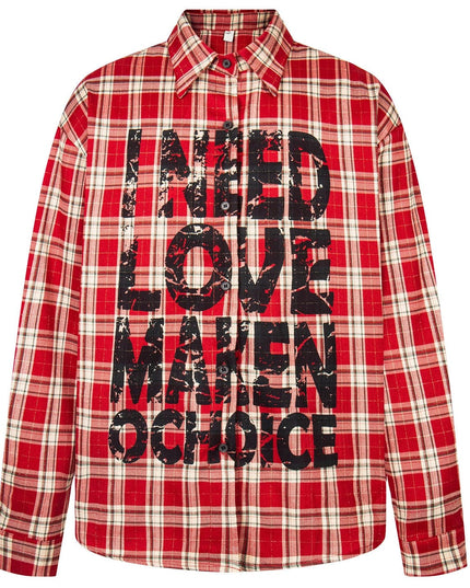 TALKLESSFASHION OV original American vintage plaid mottled letter print long sleeve shirt men's and women's autumn loose casual shirt trend