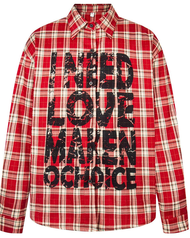 TALKLESSFASHION OV original American vintage plaid mottled letter print long sleeve shirt men's and women's autumn loose casual shirt trend