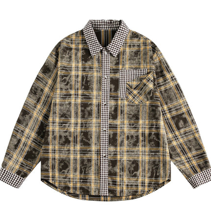THETLSTUDIO OV original American vintage plaid patchwork couple long sleeve shirt men's and women's autumn street loose casual shirt trend