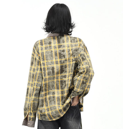 THETLSTUDIO OV original American vintage plaid patchwork couple long sleeve shirt men's and women's autumn street loose casual shirt trend