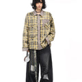 TALKLESSFASHION OV original American vintage plaid patchwork couple long sleeve shirt men's and women's autumn street loose casual shirt trend