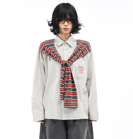 THETLSTUDIO OV original American vintage striped shawl design long sleeve shirt men's and women's autumn street loose casual shirt trend