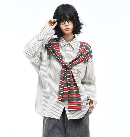 THETLSTUDIO OV original American vintage striped shawl design long sleeve shirt men's and women's autumn street loose casual shirt trend