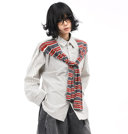 THETLSTUDIO OV original American vintage striped shawl design long sleeve shirt men's and women's autumn street loose casual shirt trend