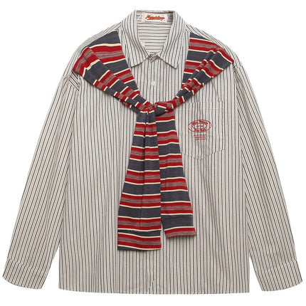 TALKLESSFASHION OV original American vintage striped shawl design long sleeve shirt men's and women's autumn street loose casual shirt trend