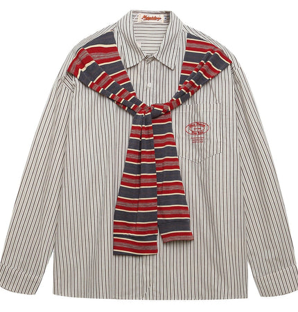 THETLSTUDIO OV original American vintage striped shawl design long sleeve shirt men's and women's autumn street loose casual shirt trend