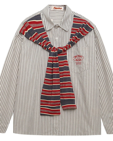 TALKLESSFASHION OV original American vintage striped shawl design long sleeve shirt men's and women's autumn street loose casual shirt trend