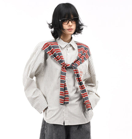 THETLSTUDIO OV original American vintage striped shawl design long sleeve shirt men's and women's autumn street loose casual shirt trend
