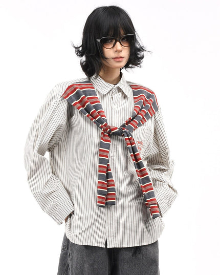 TALKLESSFASHION OV original American vintage striped shawl design long sleeve shirt men's and women's autumn street loose casual shirt trend