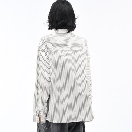 TALKLESSFASHION OV original American vintage striped shawl design long sleeve shirt men's and women's autumn street loose casual shirt trend