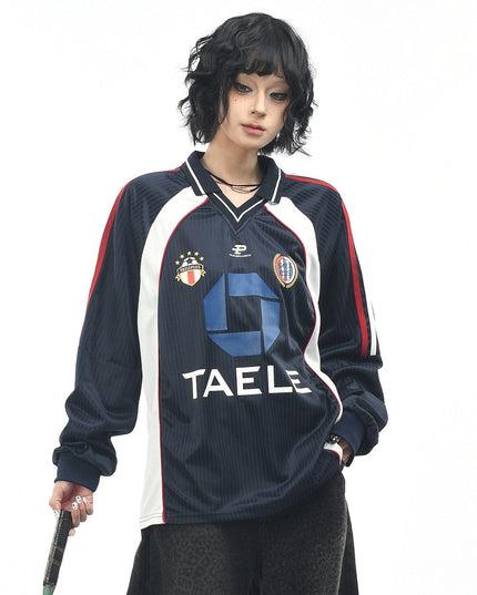 TALKLESSFASHION OV Original American Vintage V-Neck Jersey Printed Long Sleeve T-Shirt Men's and Women's Autumn Loose Raglan Sleeve Couple Top Tide
